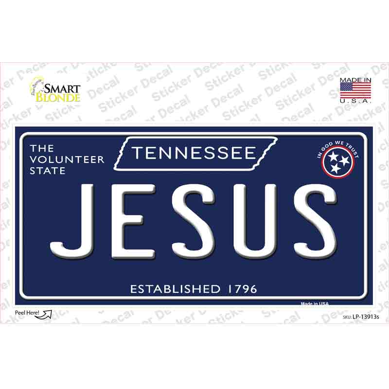 LP-13913s-M Jesus Tennessee Blue Novelty Sticker Decal, Medium
