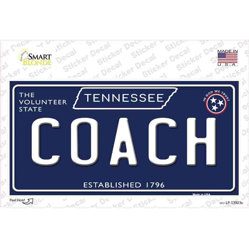 LP-13923s-M Coach Tennessee Blue Novelty Sticker Decal, Medium