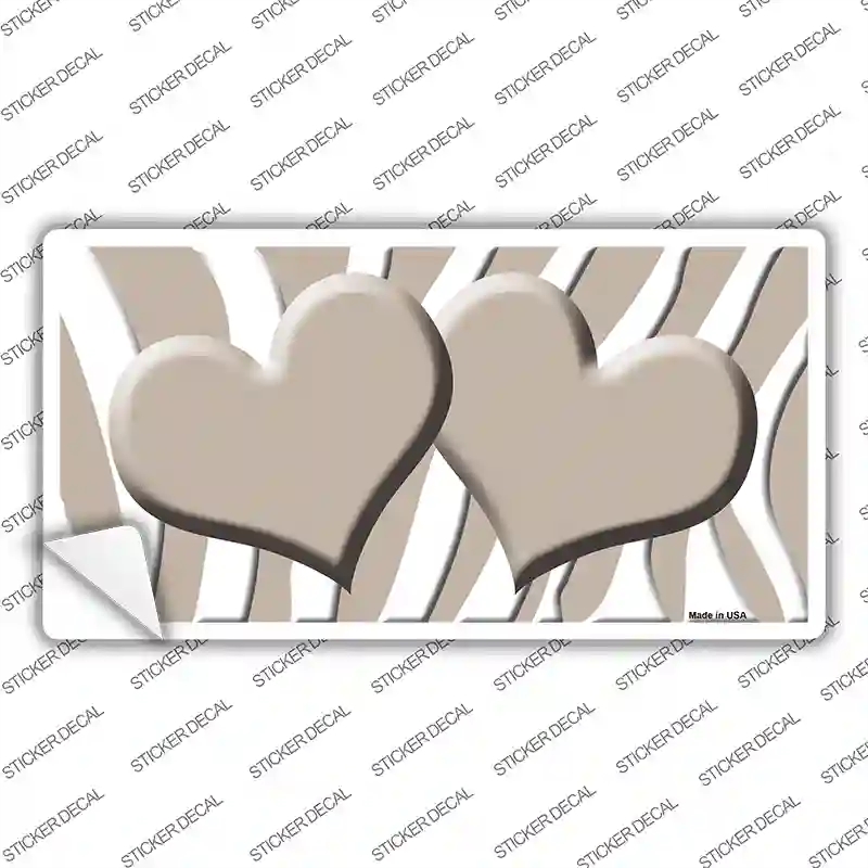 LP-2937s-XL Tan White Zebra Centered Hearts Novelty Sticker Decal, Extra Large