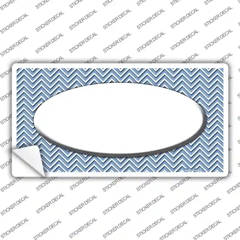 LP-2711s-L Light Blue White Chevon Center Oval Novelty Sticker Decal, Large