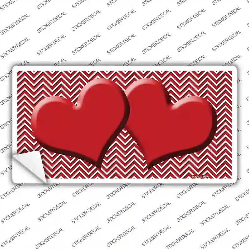 LP-2720s-S Red White Chevron Center Hearts Novelty Sticker Decal, Small