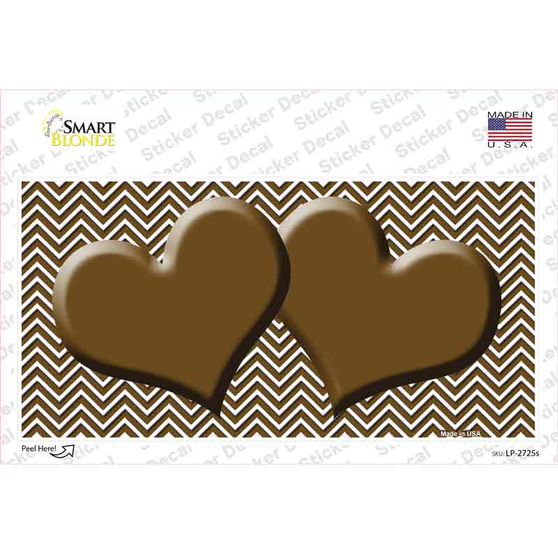 LP-2725s-M Brown White Chevron Center Hearts Novelty Sticker Decal, Medium
