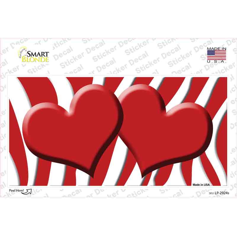 LP-2924s-M Red White Zebra Centered Hearts Novelty Sticker Decal, Medium