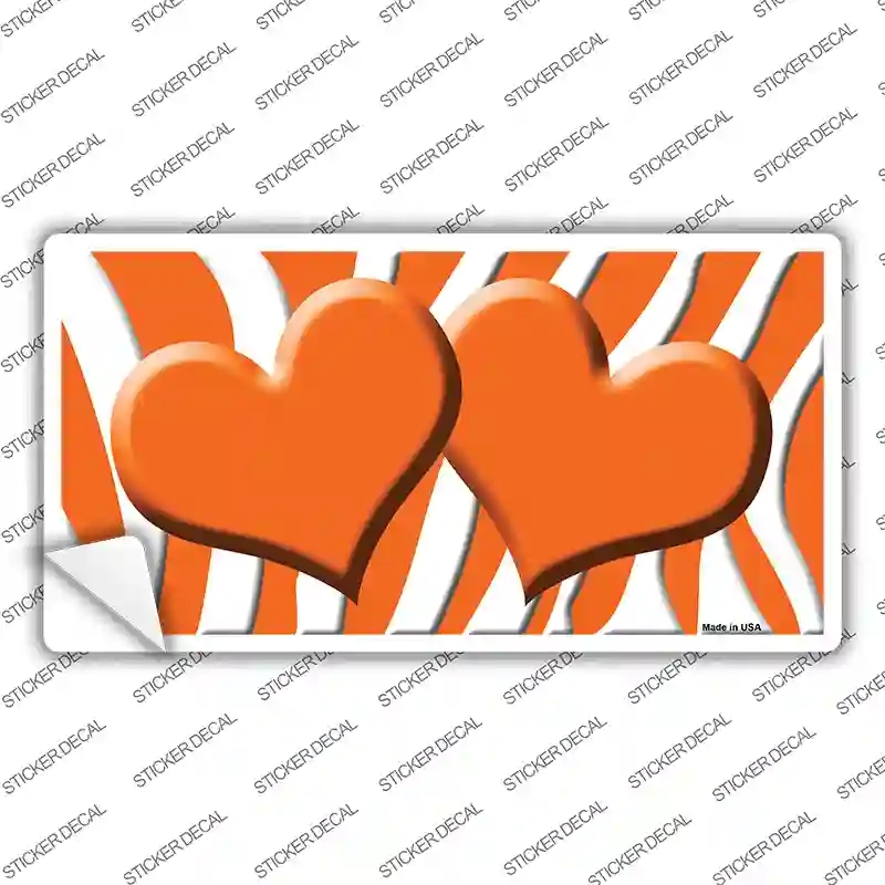 LP-2928s-XL Orange White Zebra Centered Hearts Novelty Sticker Decal, Extra Large