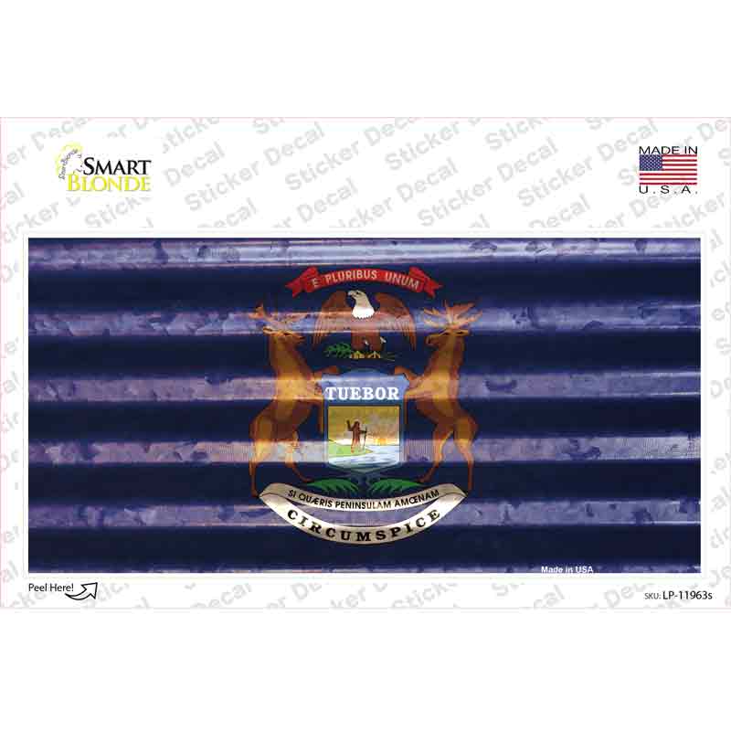 LP-11963s-M Michigan Corrugated Flag Novelty Sticker Decal, Medium