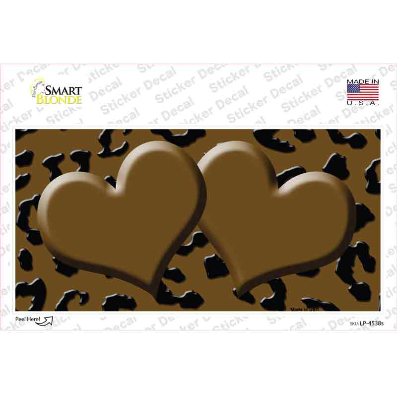 LP-4538s-M Brown Black Cheetah Center Hearts Novelty Sticker Decal, Medium