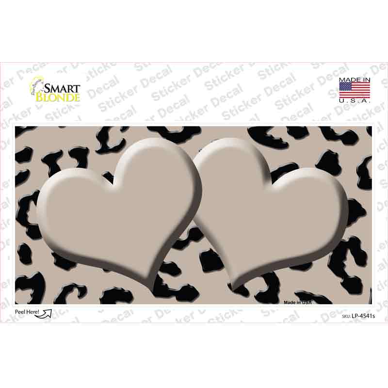 LP-4541s-M Tan Black Cheetah Center Hearts Novelty Sticker Decal, Medium