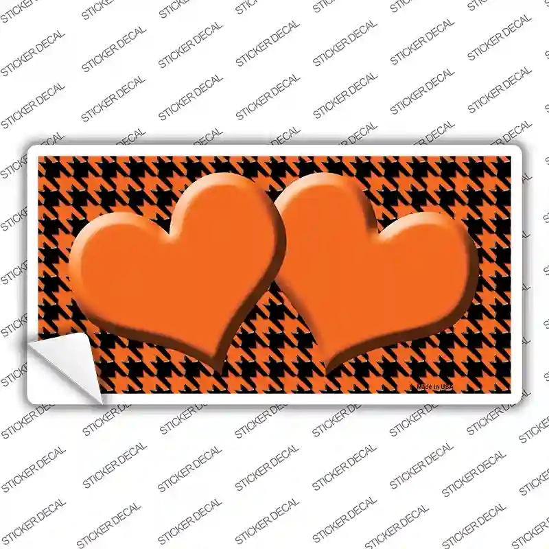 LP-4578s-S Orange Black Houndstooth Center Hearts Novelty Sticker Decal, Small
