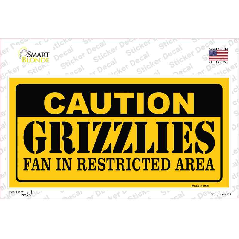 LP-2606s-M Caution Grizzlies Fan Novelty Sticker Decal, Medium