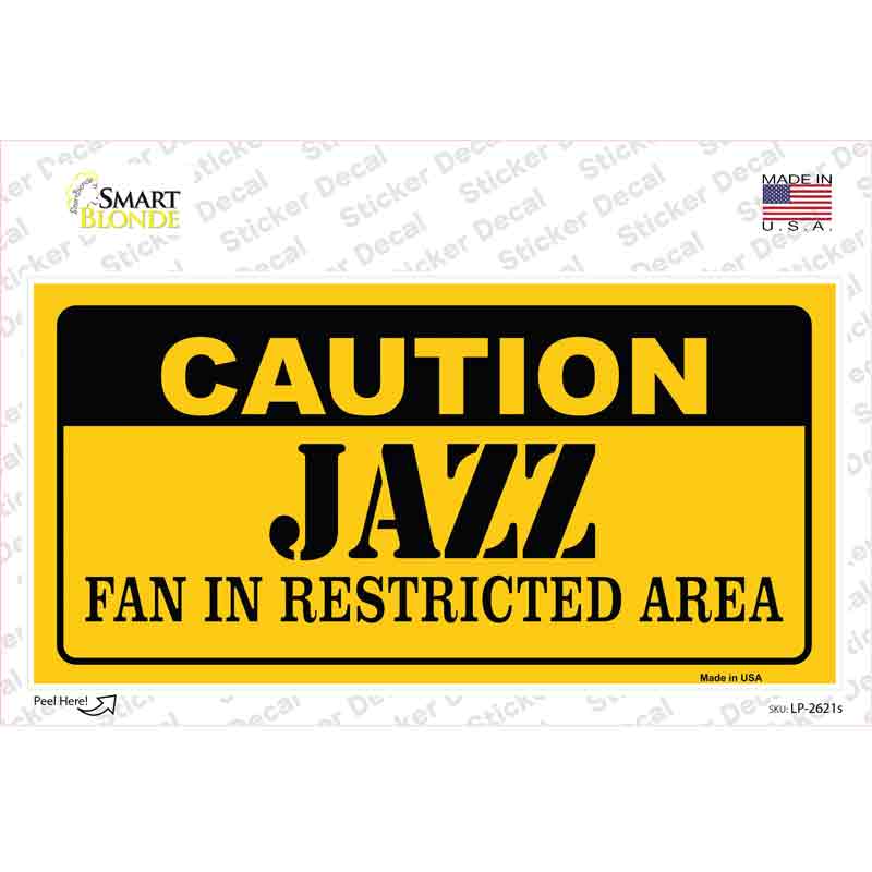 LP-2621s-M Caution Jazz Fan Novelty Sticker Decal, Medium