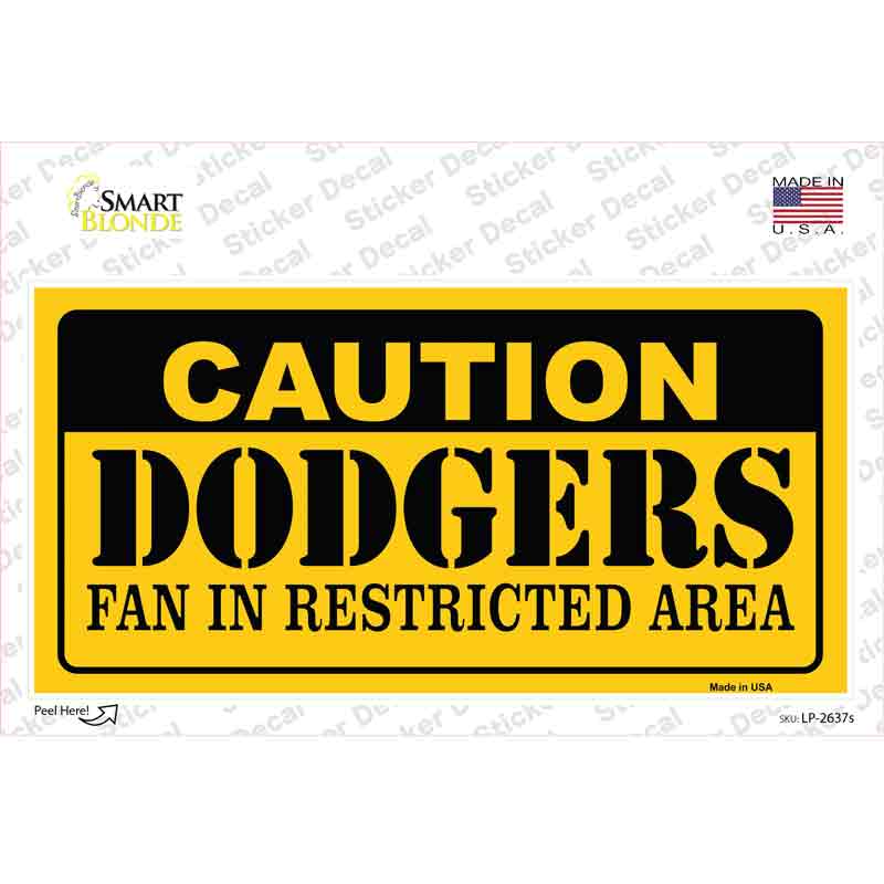 LP-2637s-M Caution Dodgers Fan Novelty Sticker Decal, Medium