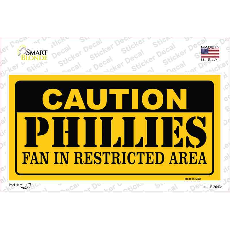 LP-2643s-M Caution Phillies Fan Novelty Sticker Decal, Medium