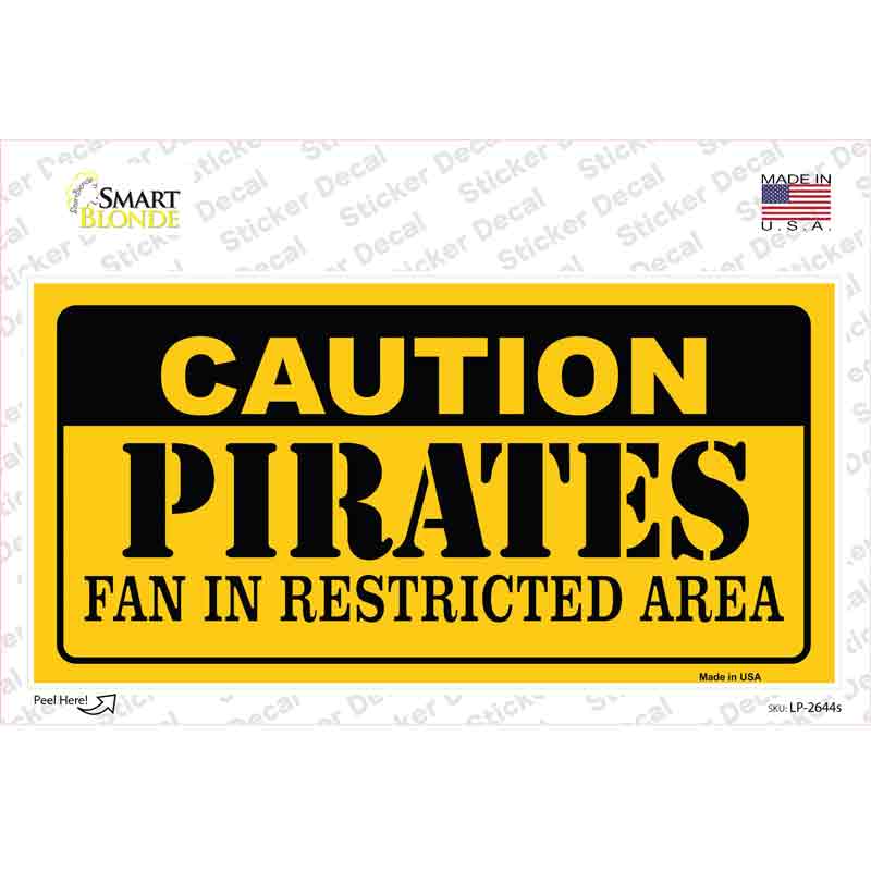 LP-2644s-M Caution Pirates Fan Novelty Sticker Decal, Medium