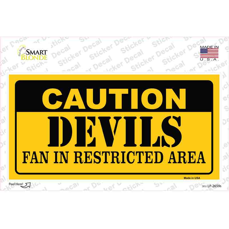 LP-2659s-M Caution Devils Novelty Sticker Decal, Medium