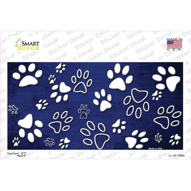 LP-7560s-M Blue White Paw Oil Rubbed Novelty Sticker Decal, Medium