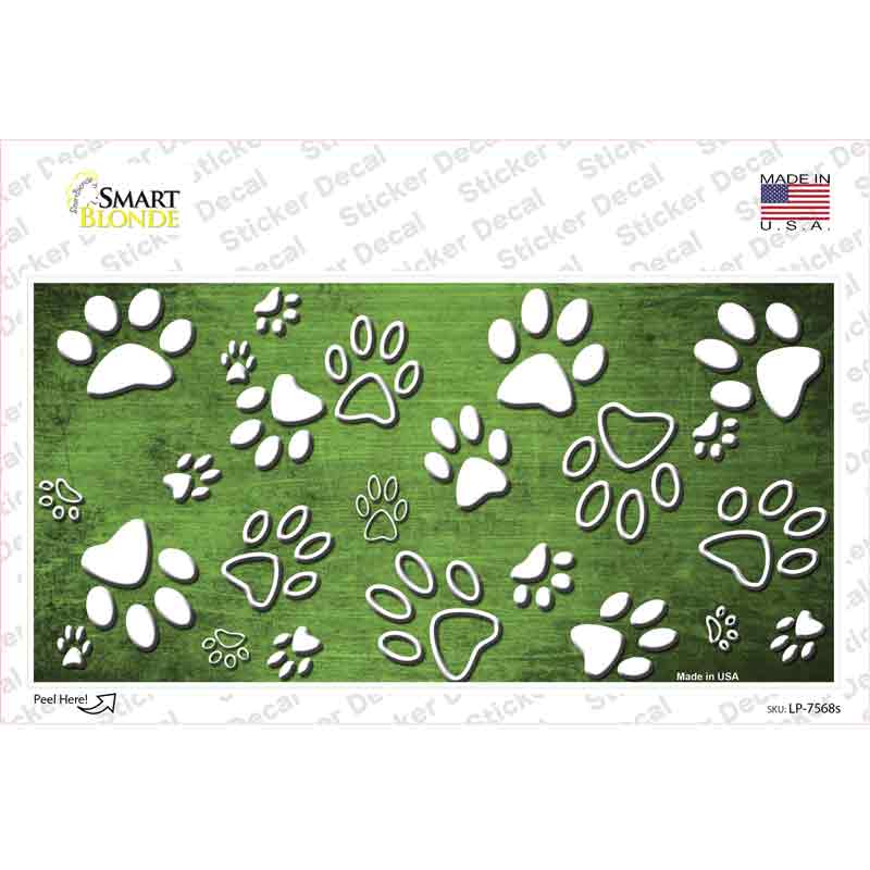 LP-7568s-M Lime Green White Paw Oil Rubbed Novelty Sticker Decal, Medium
