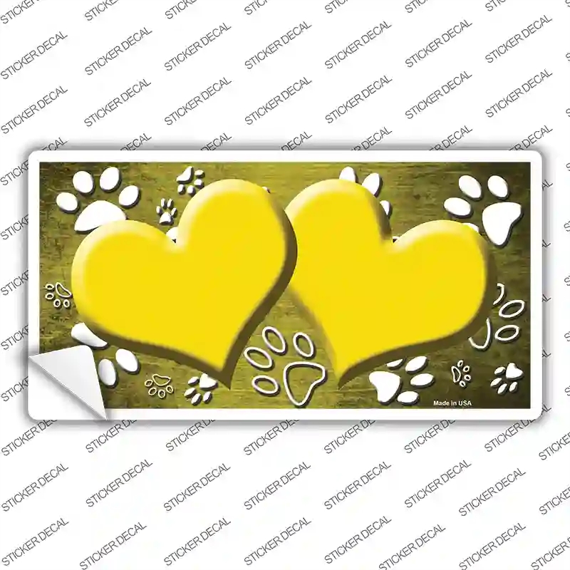 LP-7576s-S Paw Heart Yellow White Novelty Sticker Decal, Small