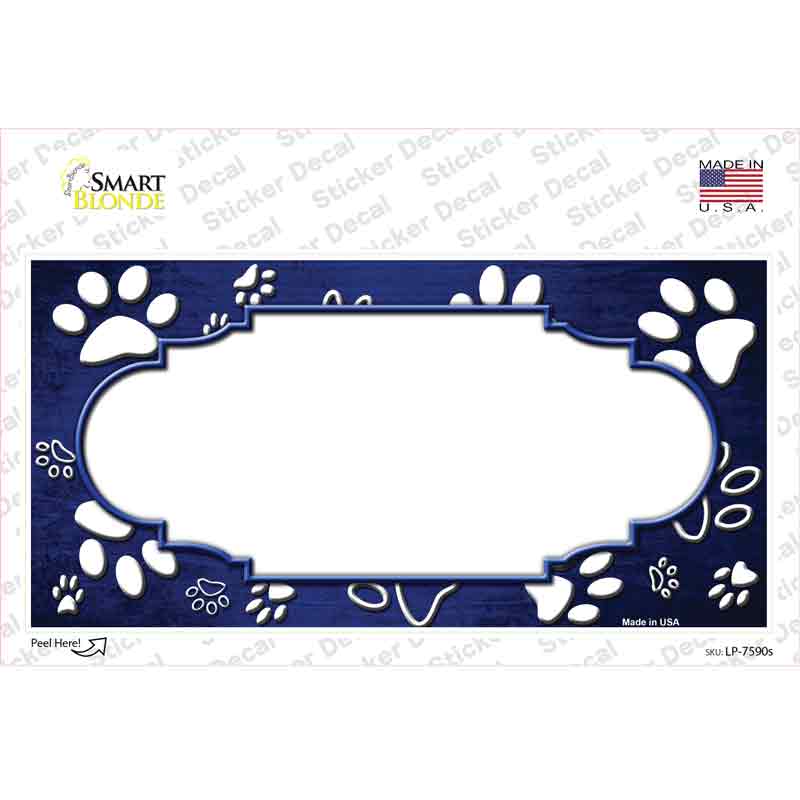 LP-7590s-M Paw Scallop Blue White Novelty Sticker Decal, Medium