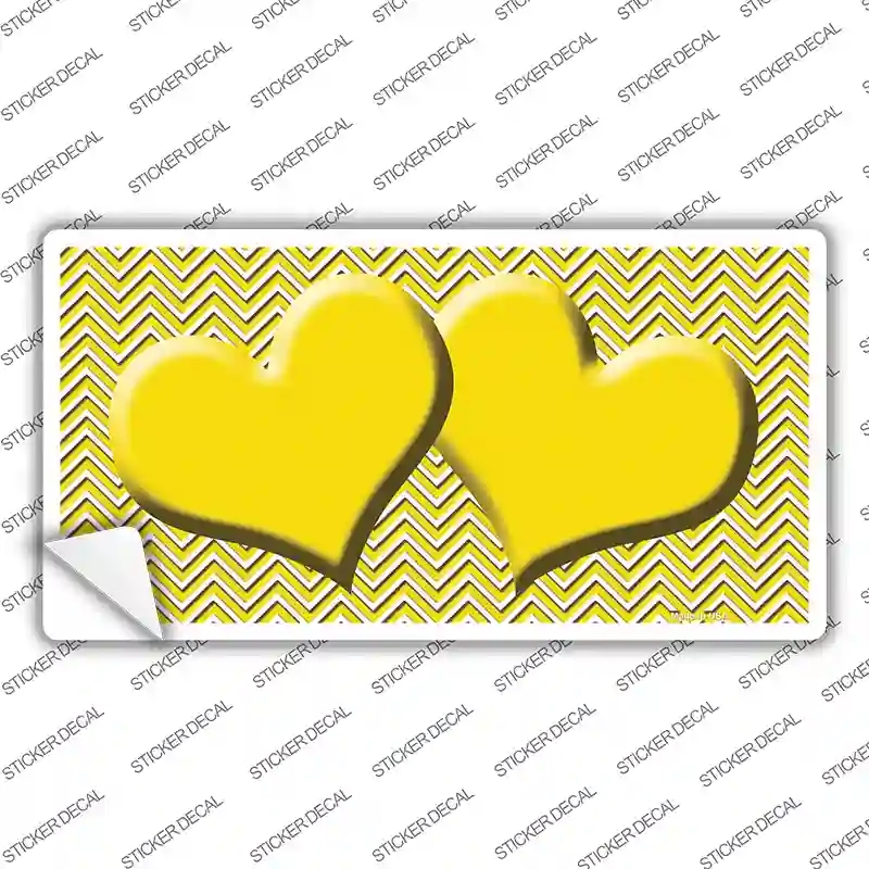 LP-2724s-L Yellow White Chevron Center Hearts Novelty Sticker Decal, Large