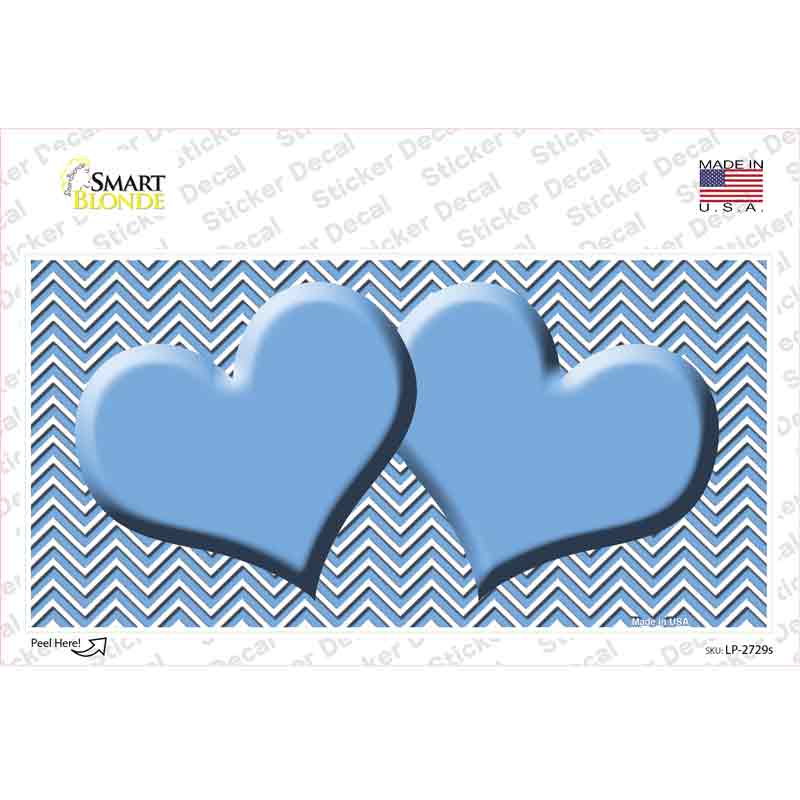 LP-2729s-M Light Blue White Chevron Center Hearts Novelty Sticker Decal, Medium