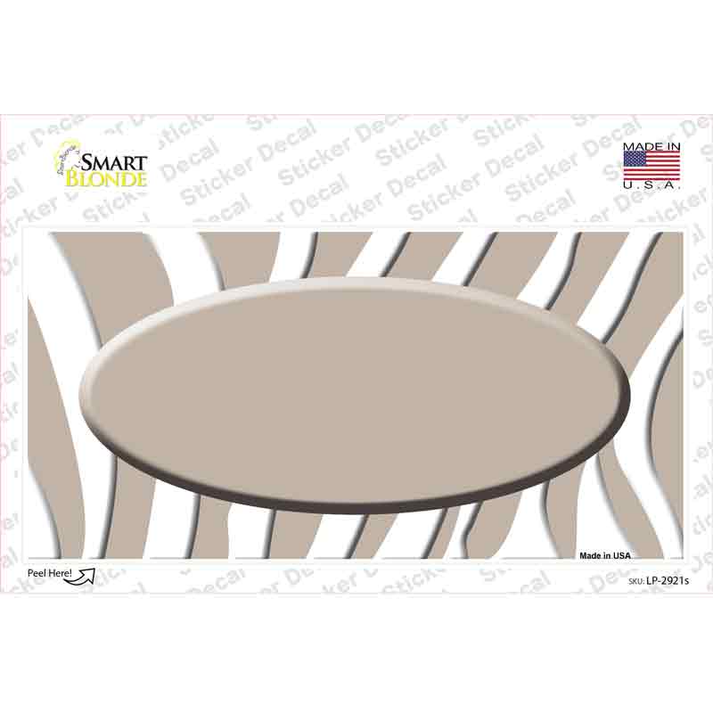 LP-2921s-M Tan White Zebra Center Oval Novelty Sticker Decal, Medium