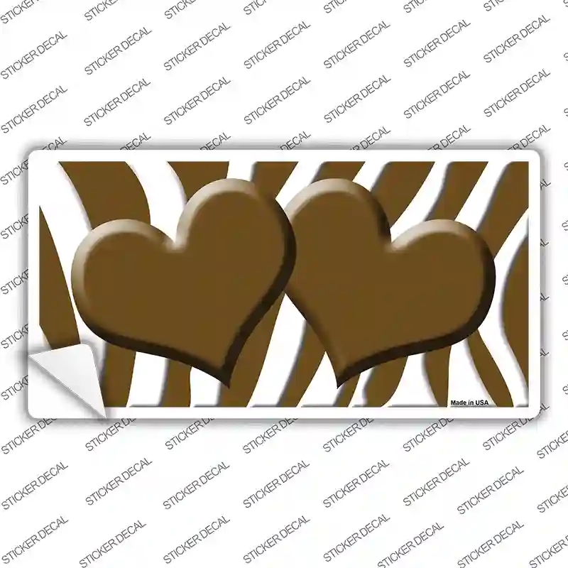 LP-2926s-XL Brown White Zebra Centered Hearts Novelty Sticker Decal, Extra Large