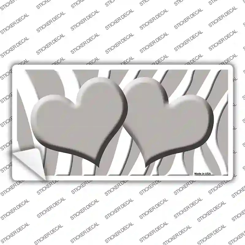 LP-2933s-XL Gray White Zebra Blue Centered Hearts Novelty Sticker Decal, Extra Large