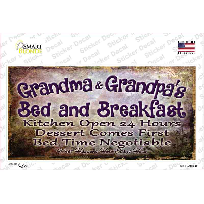 LP-9843s-M Grandma & Grandpa Bed & Breakfast Novelty Sticker Decal, Medium