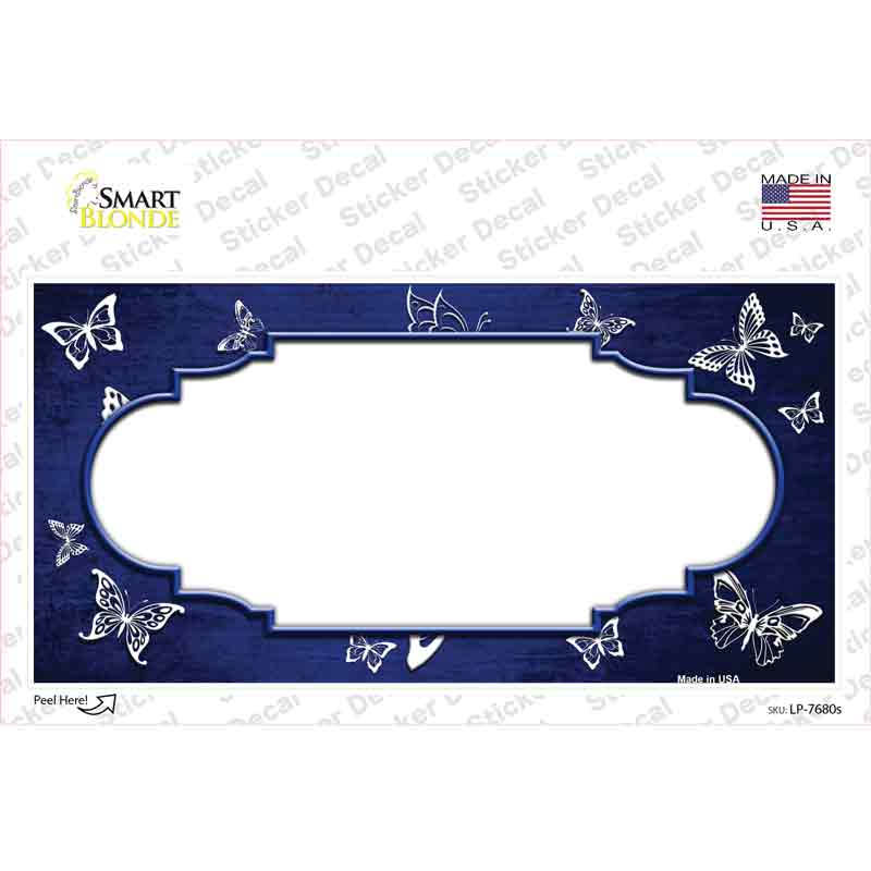 LP-7680s-M Blue White Scallop Butterfly Oil Rubbed Novelty Sticker Decal, Medium