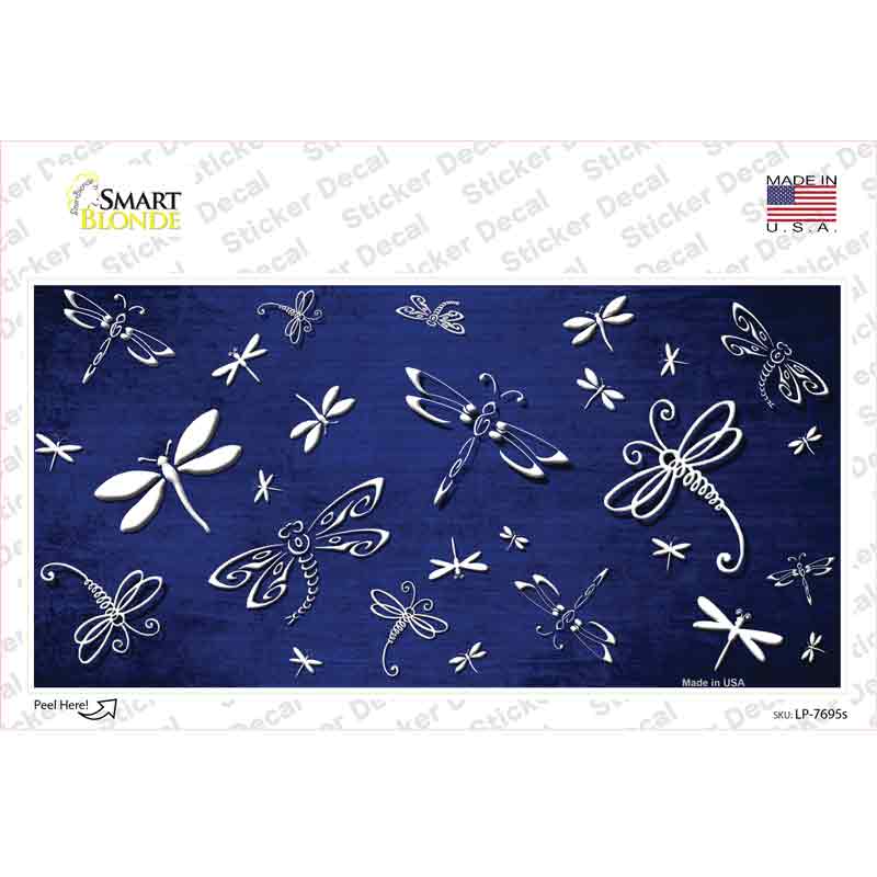 LP-7695s-M Blue White Dragonfly Oil Rubbed Novelty Sticker Decal, Medium