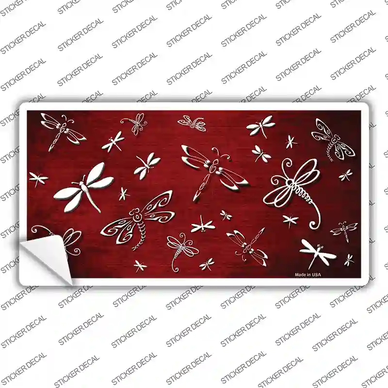 LP-7698s-L Red White Dragonfly Oil Rubbed Novelty Sticker Decal, Large