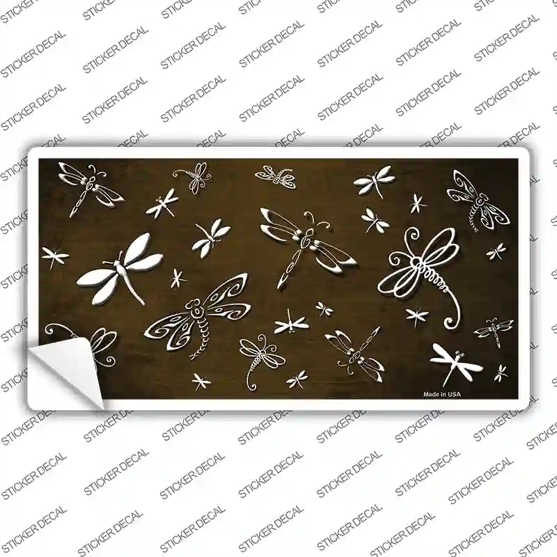 LP-7701s-S Brown White Dragonfly Oil Rubbed Novelty Sticker Decal, Small