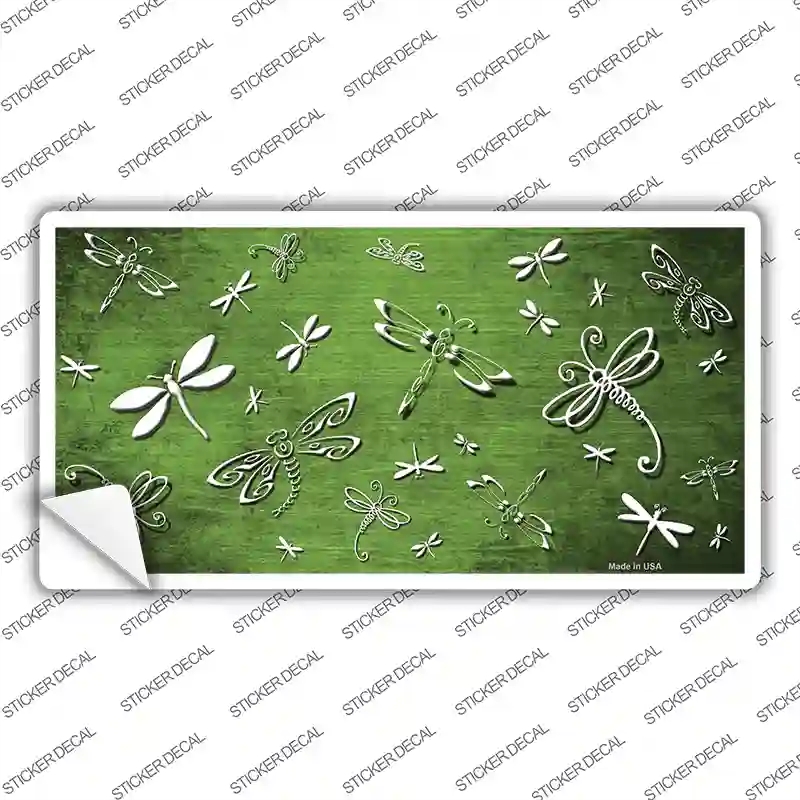 LP-7703s-L Lime Green White Dragonfly Oil Rubbed Novelty Sticker Decal, Large