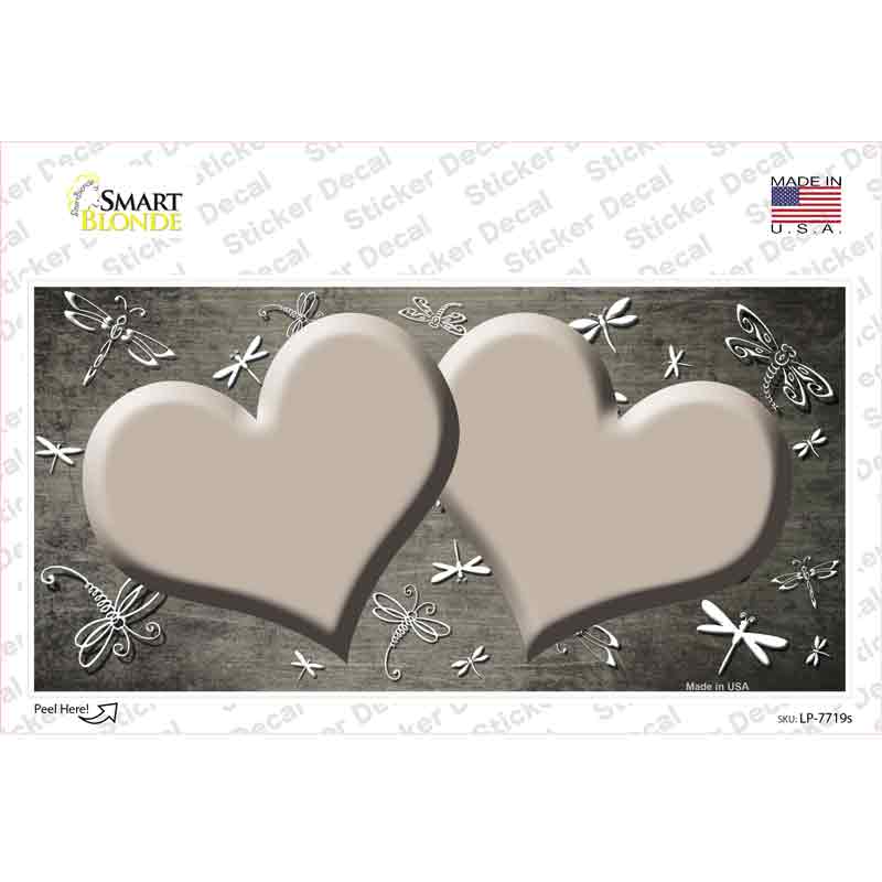 LP-7719s-M Tan White Dragonfly Hearts Oil Rubbed Novelty Sticker Decal, Medium
