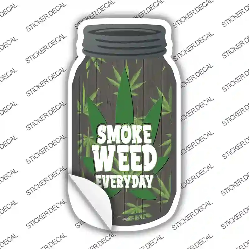 MJ-616s-L Smoke Weed Everyday Novelty Mason Jar Sticker Decal, Large