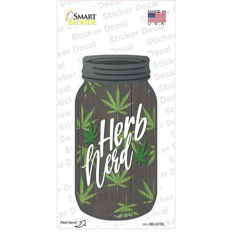 MJ-619s-M Herb Nerd Novelty Mason Jar Sticker Decal, Medium