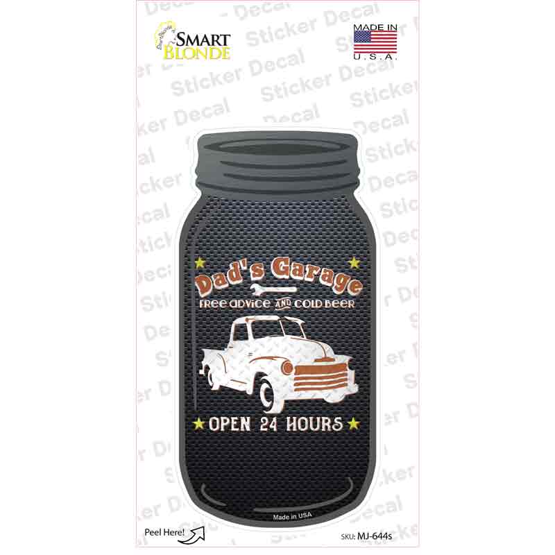 MJ-644s-M Dads Garage Brown Novelty Mason Jar Sticker Decal, Medium