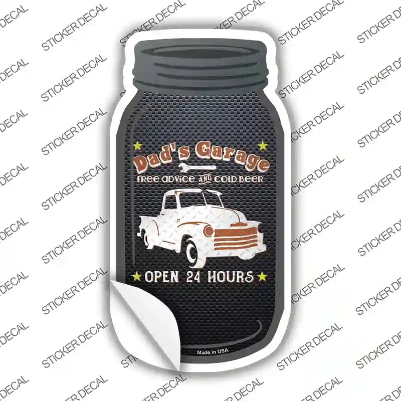 MJ-644s-S Dads Garage Brown Novelty Mason Jar Sticker Decal, Small