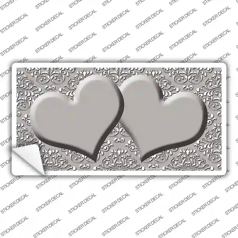 LP-4639s-L Gray White Damask Center Hearts Novelty Sticker Decal, Large