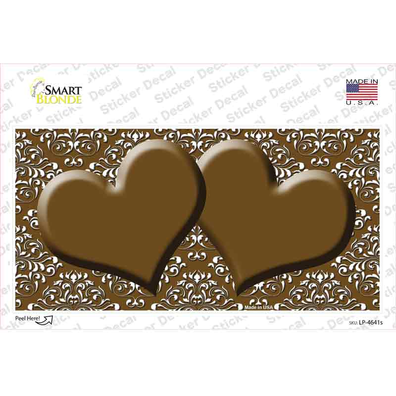 LP-4641s-M Brown White Damask Center Hearts Novelty Sticker Decal, Medium
