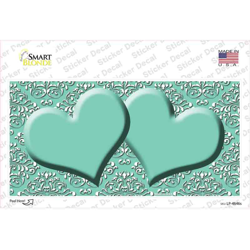 LP-4646s-M Mint White Damask Center Hearts Novelty Sticker Decal, Medium