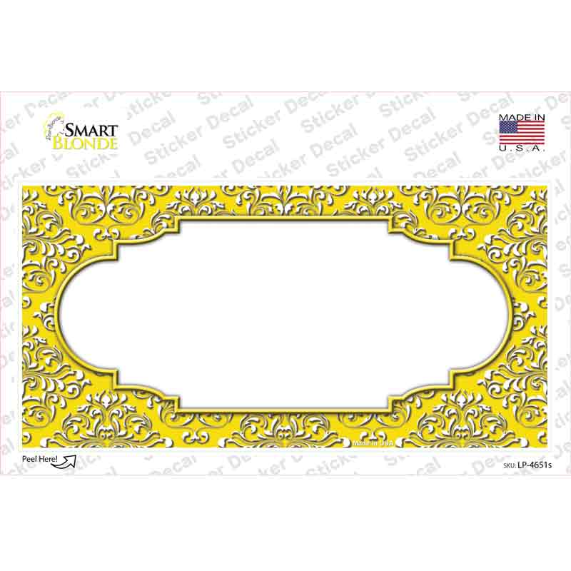 LP-4651s-M Yellow White Damask Center Scalloped Novelty Sticker Decal, Medium
