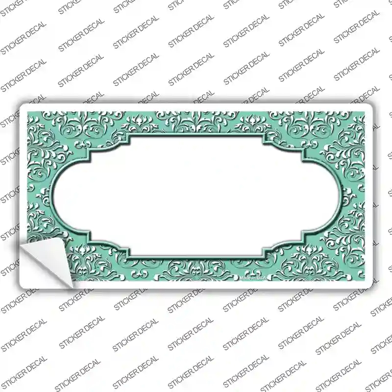 LP-4661s-S Mint White Damask Center Scalloped Novelty Sticker Decal, Small