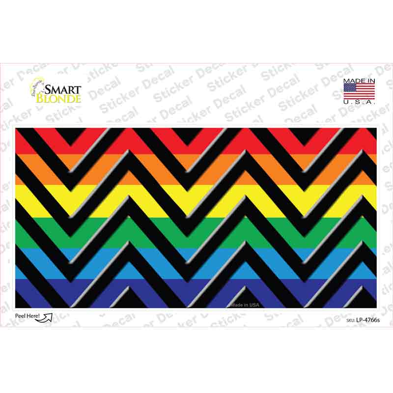 LP-4766s-M Rainbow Black Chevron Novelty Sticker Decal, Medium