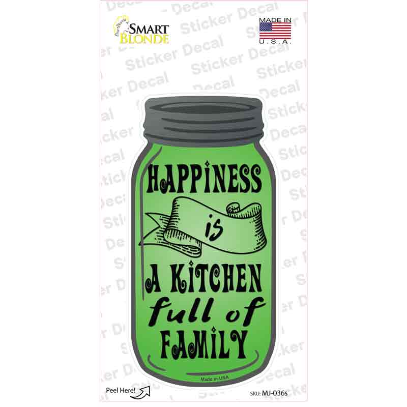 MJ-036s-M Happiness Full Kitchen Novelty Mason Jar Sticker Decal, Medium