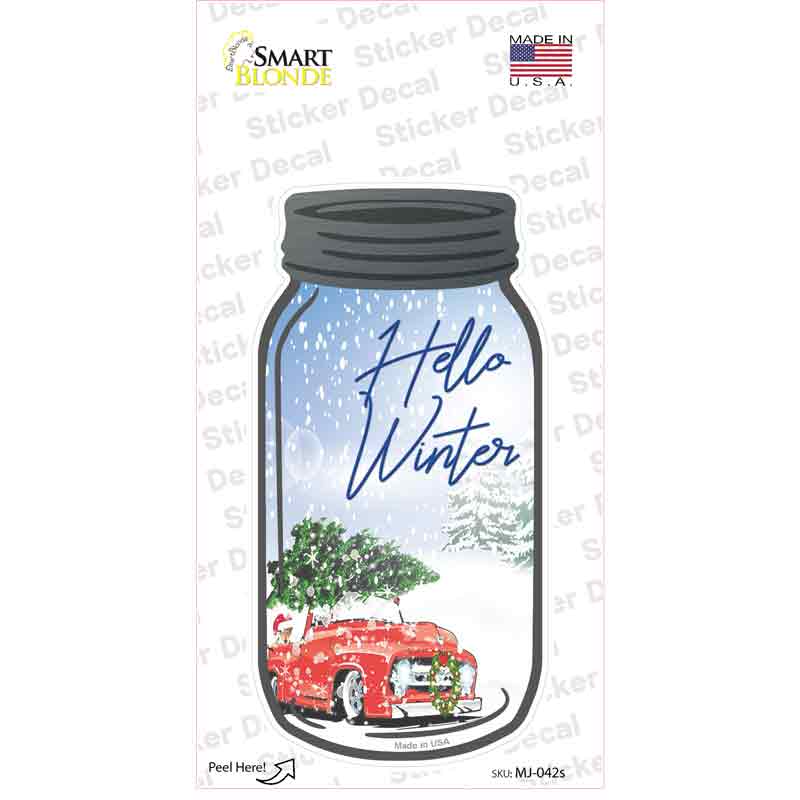 MJ-042s-M Hello Winter Novelty Mason Jar Sticker Decal, Medium