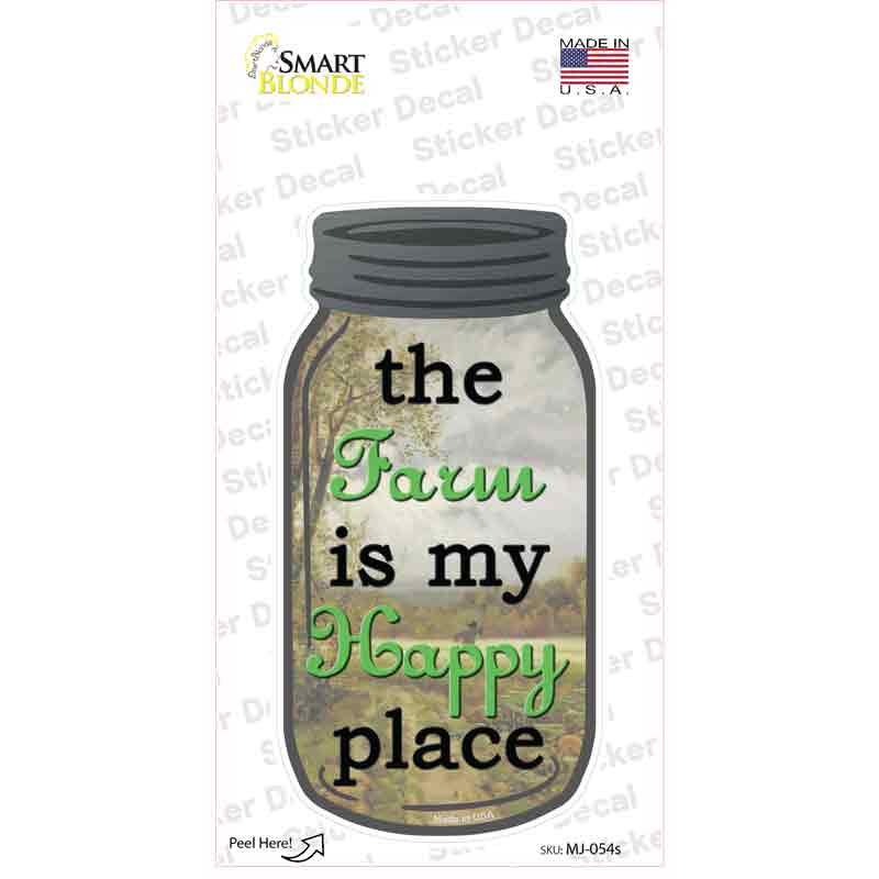 MJ-054s-M Farm Happy Place Novelty Mason Jar Sticker Decal, Medium