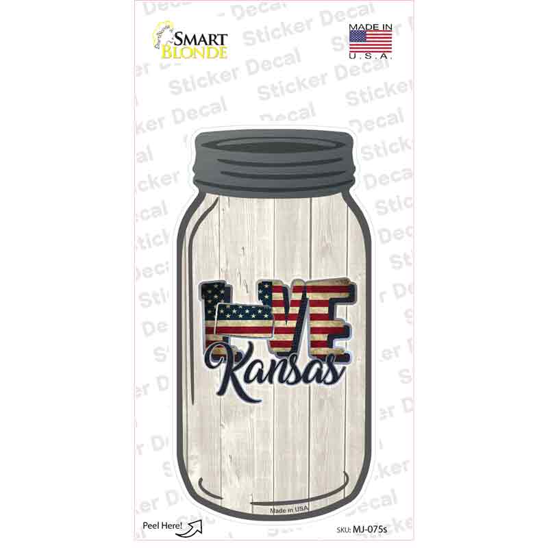 MJ-075s-M Love Kansas Silhouette Novelty Mason Jar Sticker Decal, Medium