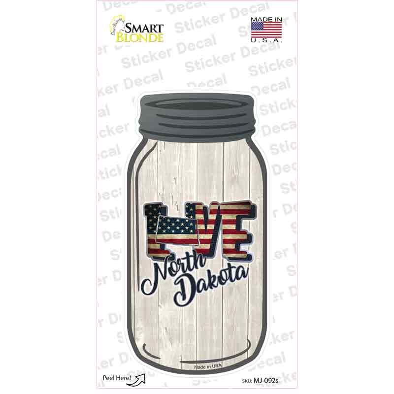 MJ-092s-M Love North Dakota Silhouette Novelty Mason Jar Sticker Decal, Medium
