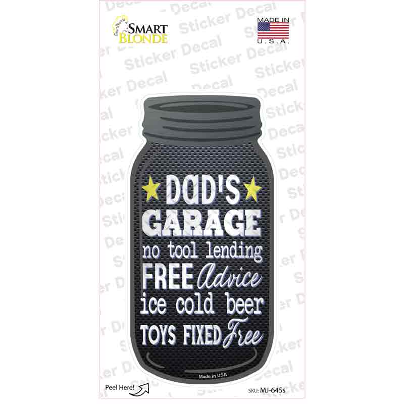 MJ-645s-M Dads Garage Free Advice Novelty Mason Jar Sticker Decal, Medium